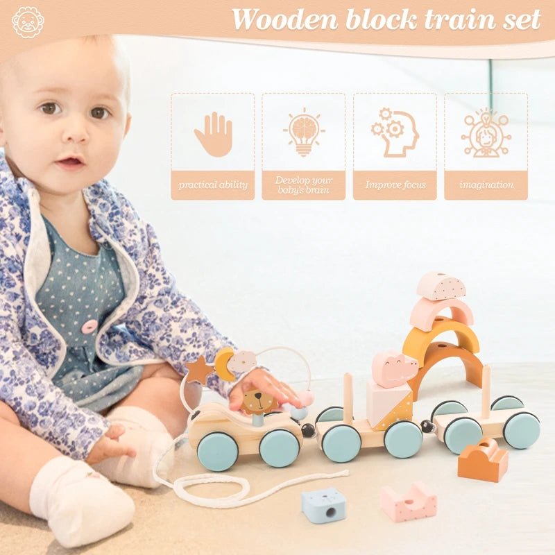 Wooden Montessori Animal Train | Build It, Pull It, Play With It - VarietyGifts