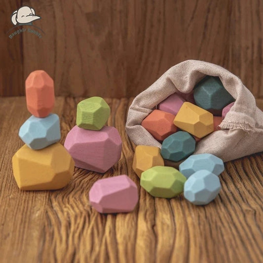 Wooden Rainbow Stacking Stones | Montessori Colourful Balancing Stone - VarietyGifts